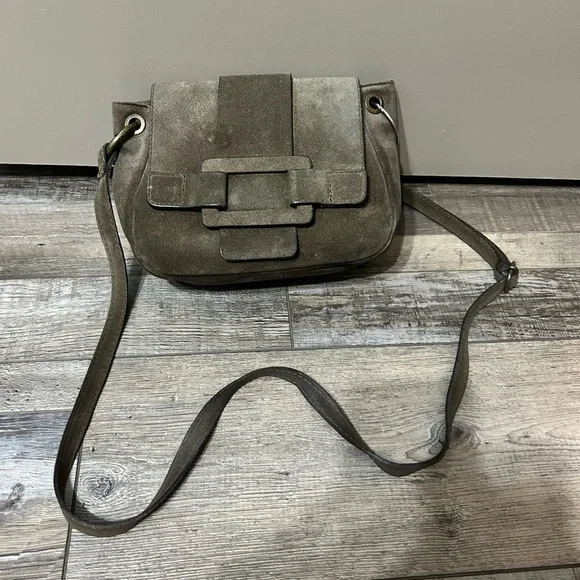 Sundance Grey Taupe Leather suede Crossbody Bag purse Made in Italy - Picture 2 of 9